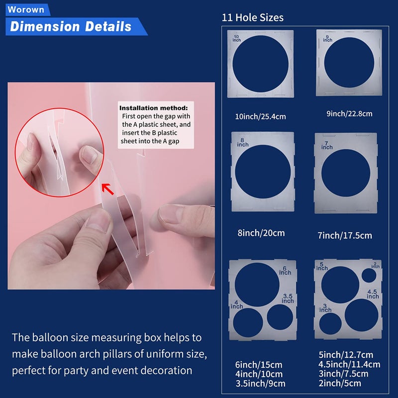Worown 11 Holes Collapsible Plastic Balloon Sizer Cube Box, 2-10 Inch Balloon Size Measuring Tools for Decorations like Balloons Arch & Column (White) - Image 3